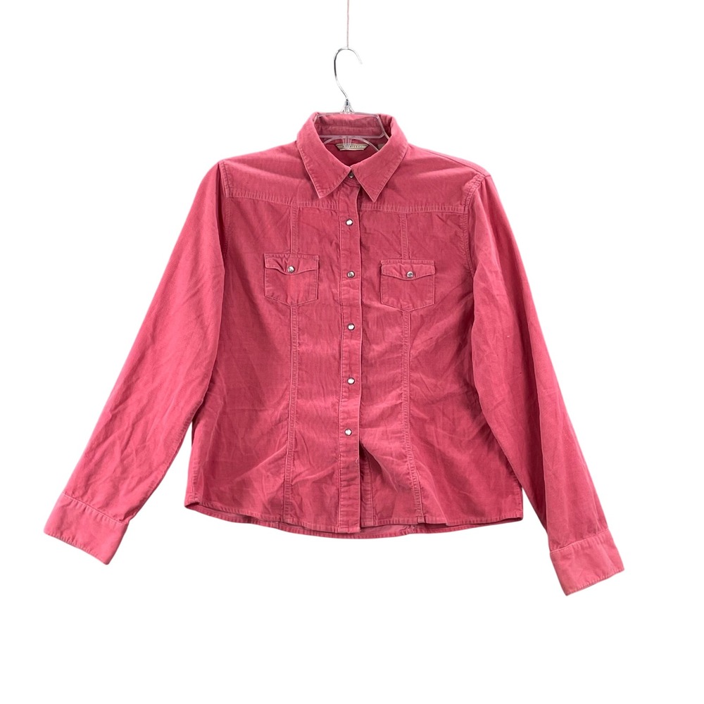 Maurices Corduroy Shirt Womens Large Pink Western Pearl Snap Cowgirl Rodeo